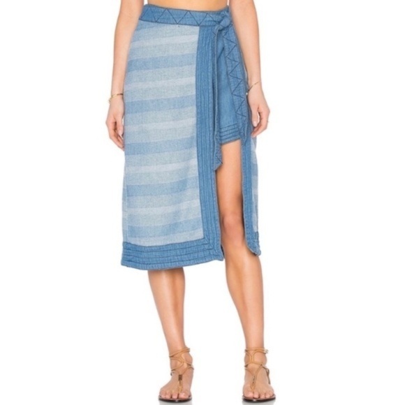 NWT Free People Double The Fun Chambray Wrap Skirt - Picture 2 of 9